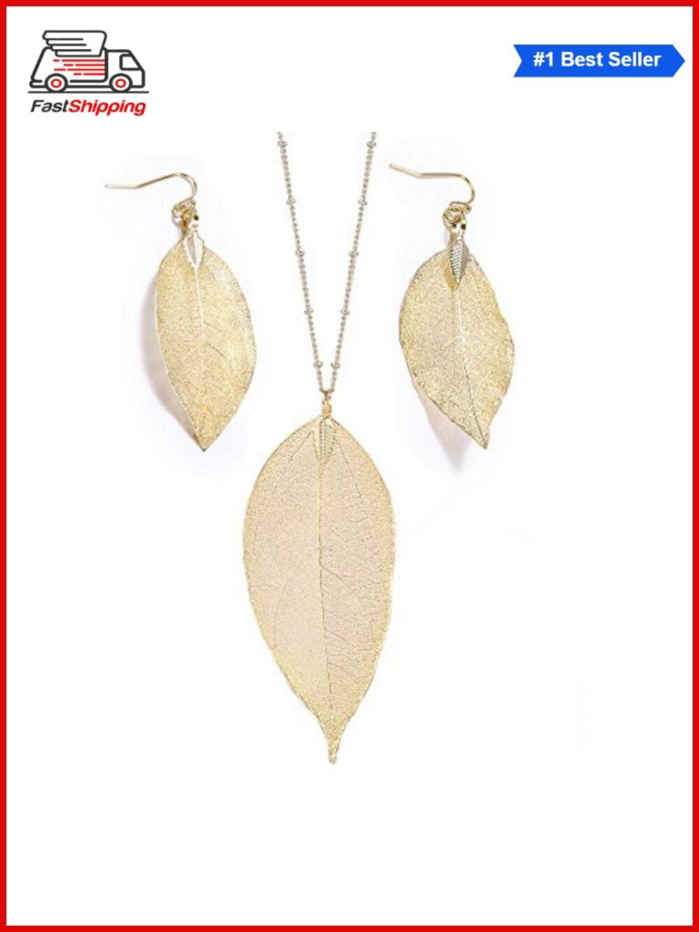 ✨BOUTIQUELOVIN 14k Gold Plated Leaf Necklace & Earring Set Boho Jewelry Gift